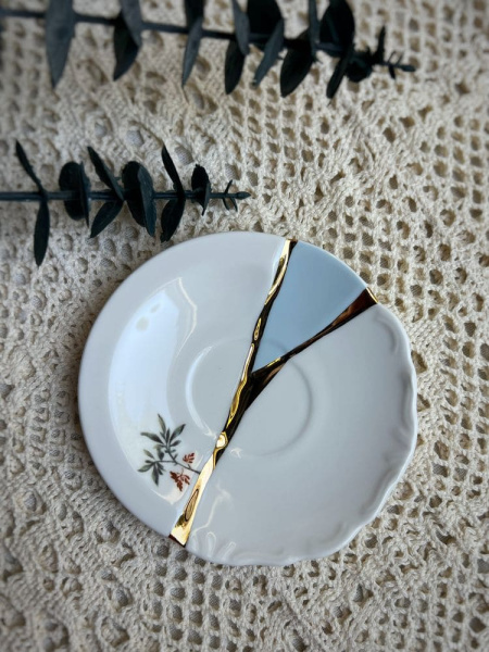 Seletti Kintsugi Фарфоровая кофейная пара для эспрессо, цвет - белый, синий, золотой