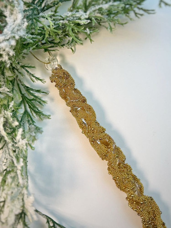 ShiShi Стеклянная елочная игрушка Сосулька с золотым бисером и блестками, высота - 19 см,прозрачный