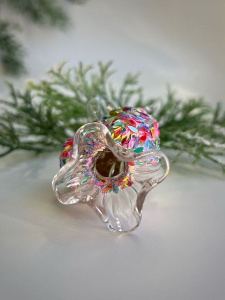 ShiShi Стеклянная елочная игрушка Круглая карамель с крупными блестками, высота - 9 см