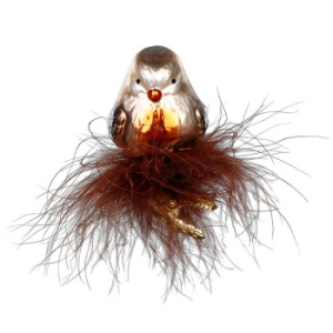 Inge Glas Стеклянная елочная игрушка на прищепке Коричневая птичка в пушистом гнезде, 5,5 см