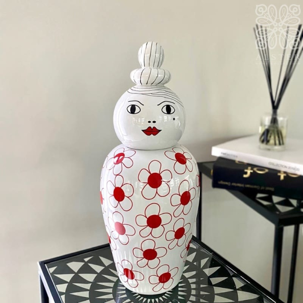 Seletti Le Canopie Декоративная ваза с крышкой Pepa, размеры: 17,5х17,5х42 см, цвет - белый, красный