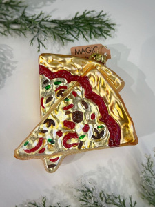 Inge Glas Magic Стеклянная елочная игрушка Пицца, размер - 11 см