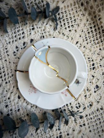 Seletti Kintsugi Фарфоровая кофейная пара для эспрессо, цвет - белый, красный, золотой