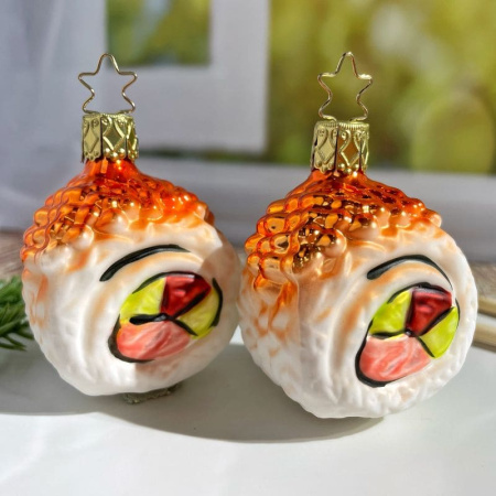Inge Glas Стеклянная елочная игрушка Ролл, размер - 6 см