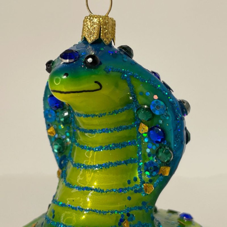 Impuls Стеклянная елочная игрушка Змея с кристаллами, размер - 8 см, цвет - синий