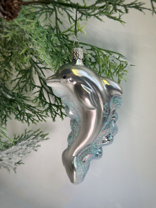 Inge Glas Стеклянная елочная игрушка Дельфин, размер - 12,5 см