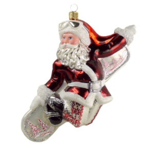 Mysteria Стеклянная елочная игрушка Дед Мороз - Сноубордист, размер - 12 см