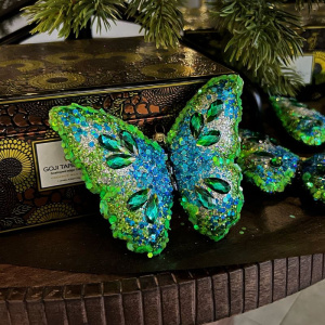 Silverado Стеклянная елочная игрушка Сине-зеленая бабочка, размеры: 13 × 4 × 10 см.