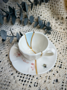 Seletti Kintsugi Фарфоровая кофейная пара для эспрессо, цвет - белый, красный, золотой
