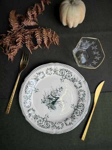 Gien Les Depareillees Десертная тарелка Птичка, диаметр - 23,2 см, белый, зеленый