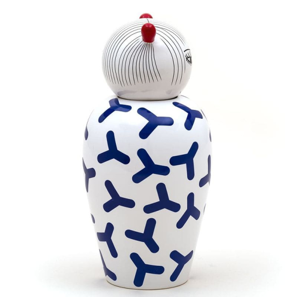 Seletti Le Canopie Декоративная ваза с крышкой Zoe, размеры: 17,5х17,5х36,5см, белый, синий