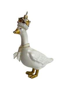 Kruzel Стеклянная елочная игрушка ручной работы Королевский гусь, цвет- белый