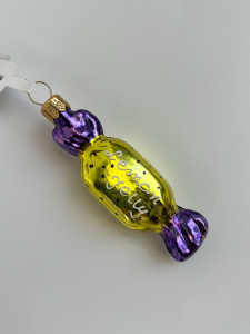 Kruzel Стеклянная елочная игрушка ручной работы Конфета с лимонным желе - 9 см