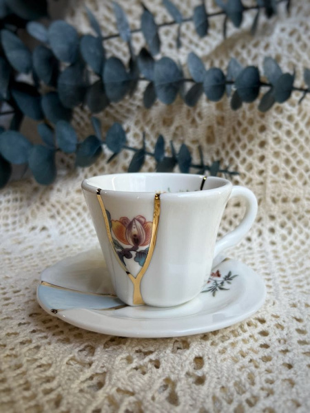 Seletti Kintsugi Фарфоровая кофейная пара для эспрессо, цвет - белый, синий, золотой