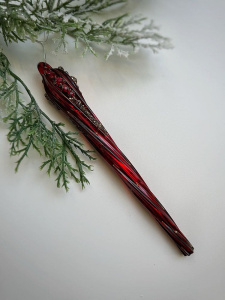 ShiShi Стеклянная елочная игрушка Красная сосулька с красными кристаллами, высота - 15 см