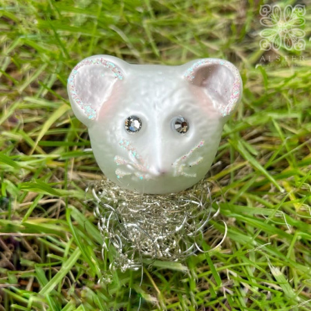 Inge Glas Стеклянная елочная игрушка на прищепке Мышка, размер - 6 см, цвет - белый