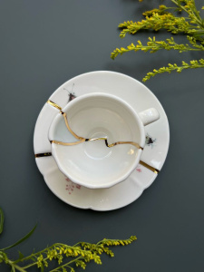 Seletti Kintsugi Фарфоровая кофейная пара для эспрессо, цвет - белый, красный, золотой