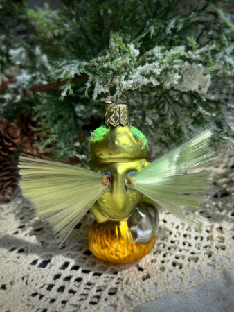 Inge Glas Стеклянная елочная игрушка Волшебная лягушка, размер - 9 см