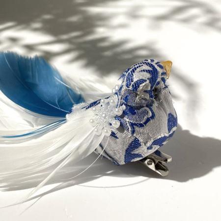 Goodwill Набор елочных игрушек Птички с хвостом из перьев, размер - 10 см, цвет - синий, белый