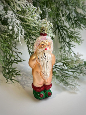 Inge Glas Стеклянная елочная игрушка Голый Санта, размер - 12 см
