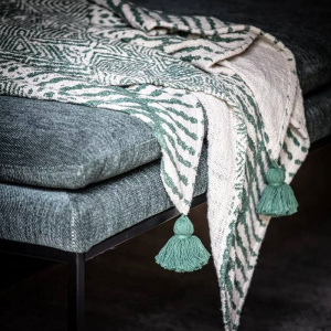 Pomax Etnic Плед с кисточками, 170х130 см, зеленый