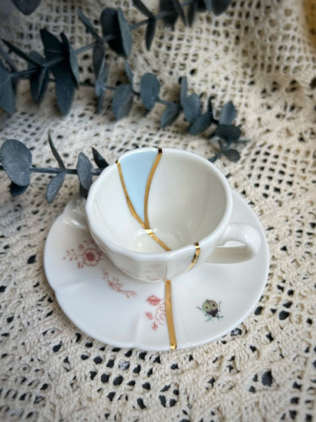 Seletti Kintsugi Фарфоровая кофейная пара для эспрессо, цвет - белый, красный, золотой