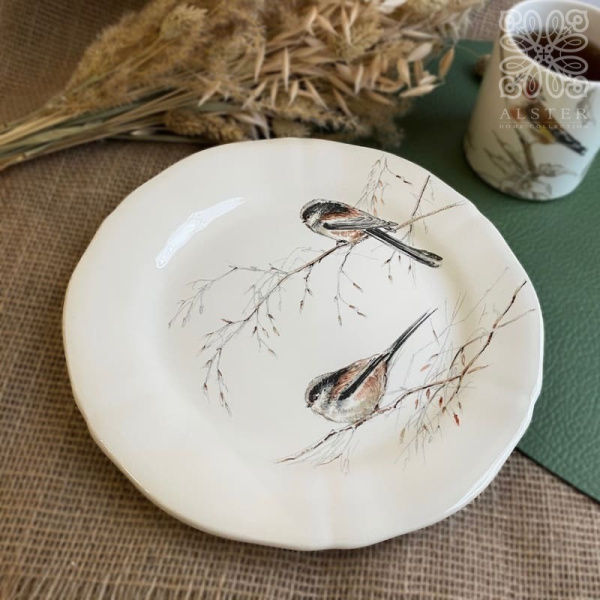 Gien Oiseaux de la foret Десертная тарелка с рисунком Mésange, 23,2 см, белый, коричневый