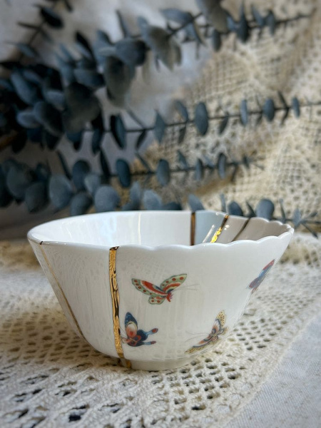 Seletti Kintsugi Фарфоровая пиала, диаметр - 11,5 см, цвет - белый, синий, золотой