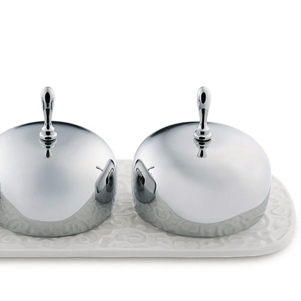 Alessi Dressed Набор для подачи варенья, орешков, меда, размеры: 20,5х8х6,5h см, цвет - белый, сталь