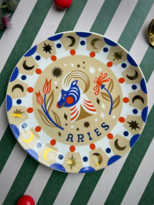 Bitossi Home L’Astrologia Тарелка для канапе или хлеба с декором Aries (Овен), диаметр - 16,5 см