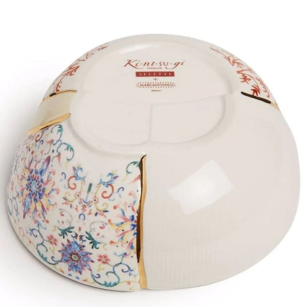 Seletti Kintsugi Салатник, 19x19x7,2 см, белый/разноцветный/золотой