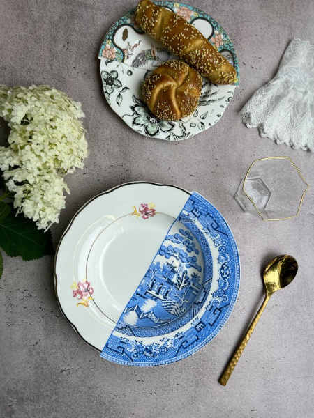 Seletti Hybrid Фарфоровая суповая тарелка Fillide, диаметр - 25,4 см, цвет - белый, синий