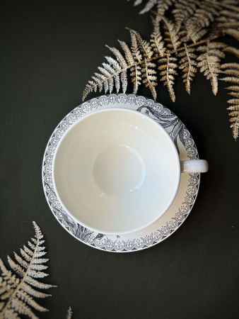 Gien Tulipes Чайная пара, объем - 450 мл, диаметр блюдца - 18,8 см, цвет - белый, черный