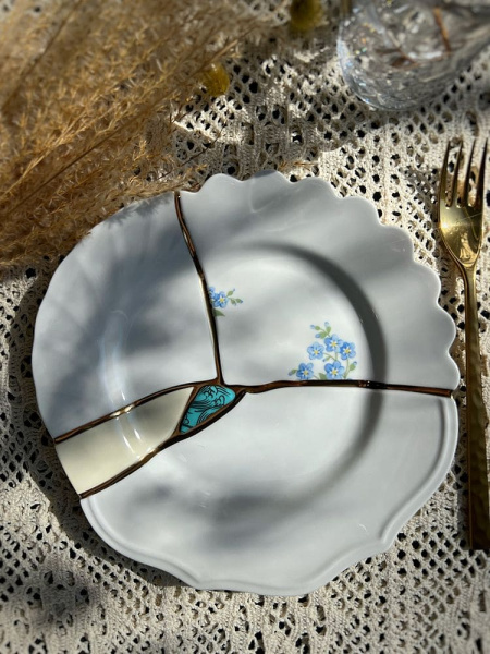 Seletti Kintsugi Десертная тарелка, диаметр - 21 см, цвет - белый, голубой, синий, золотой