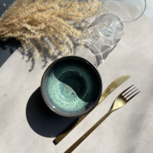 Pomax MIRHA ESMERALDA Керамическая пиала, диаметр - 11,2 см, высота - 6 см, цвет - черный, бирюзовый