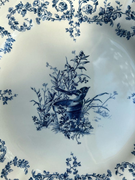 Gien Les Depareillees Десертная тарелка с рисунком Oiseau (Птичка), диаметр - 23,2 см, белый, синий