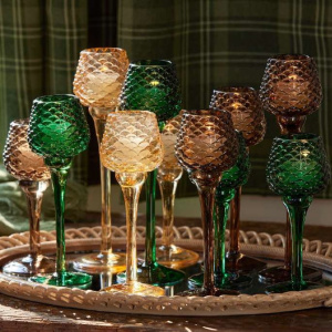 EDG Набор из 3-х стеклянных подсвечников - бокалов, цвет - янтарный прозрачный