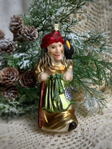 Inge Glas Стеклянная елочная игрушка Ведьма с вороном, размеры - 14,5 см