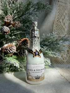 Inge Glas Стеклянная елочная игрушка с кристаллом Swarowski Бутылка Шампанского, 12,5 см, белый