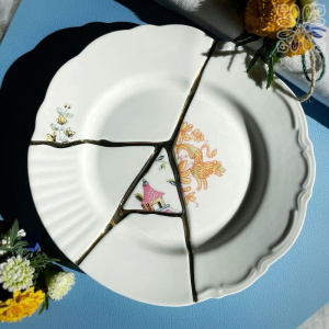Seletti Kintsugi Десертная тарелка, 21 см, белый/желтый/красный/золотой
