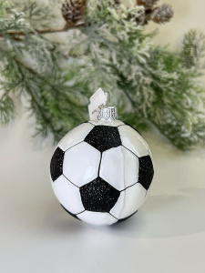 Kruzel Стеклянная елочная игрушка ручной работы Футбольный мяч -9 см