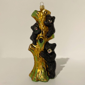 Impuls Стеклянная елочная игрушка Мишки на дереве, высота - 15 см