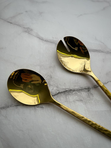 Degrenne Fuse Martele Laiton Набор из 2 сервировочных ложек для салата, длина - 26 см, золотой