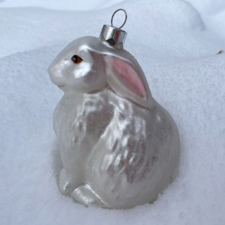Inge Glas Magic Стеклянная елочная игрушка Белый Кролик, высота - 9 см