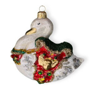 Silverado Стеклянная елочная игрушка Белый лебедь, 13 × 8 × 13 см