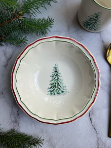Gien Filet Noel Миска для хлопьев, объем - 350 мл, диаметр - 17 см, цвет - белый, зеленый, красный