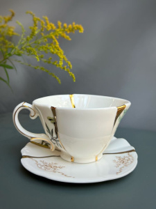 Seletti Kintsugi Фарфоровая чайная пара, цвет - белый, золотой