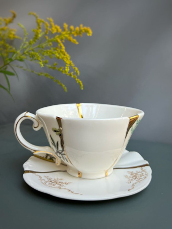 Seletti Kintsugi Фарфоровая чайная пара, цвет - белый, золотой