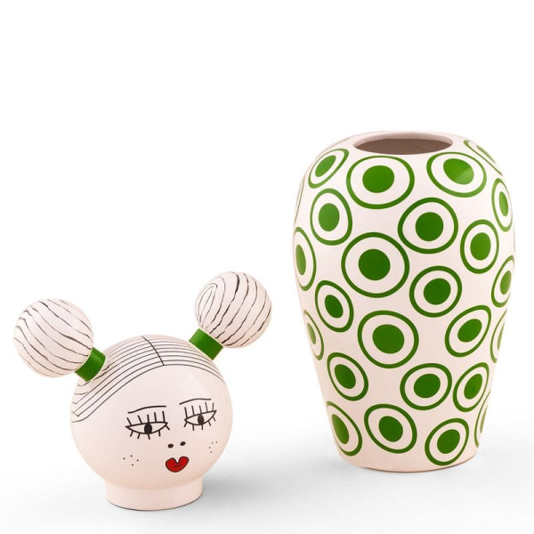 Seletti Le Canopie Декоративная ваза с крышкой Izumi, размеры: 17,5х17,5х36,5 см, белый, зеленый