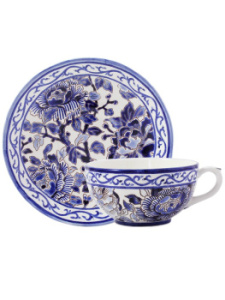 Gien Pivoines Bleu Чайная пара из французского фаянса 300 мл, ручная роспись, цвет - синий